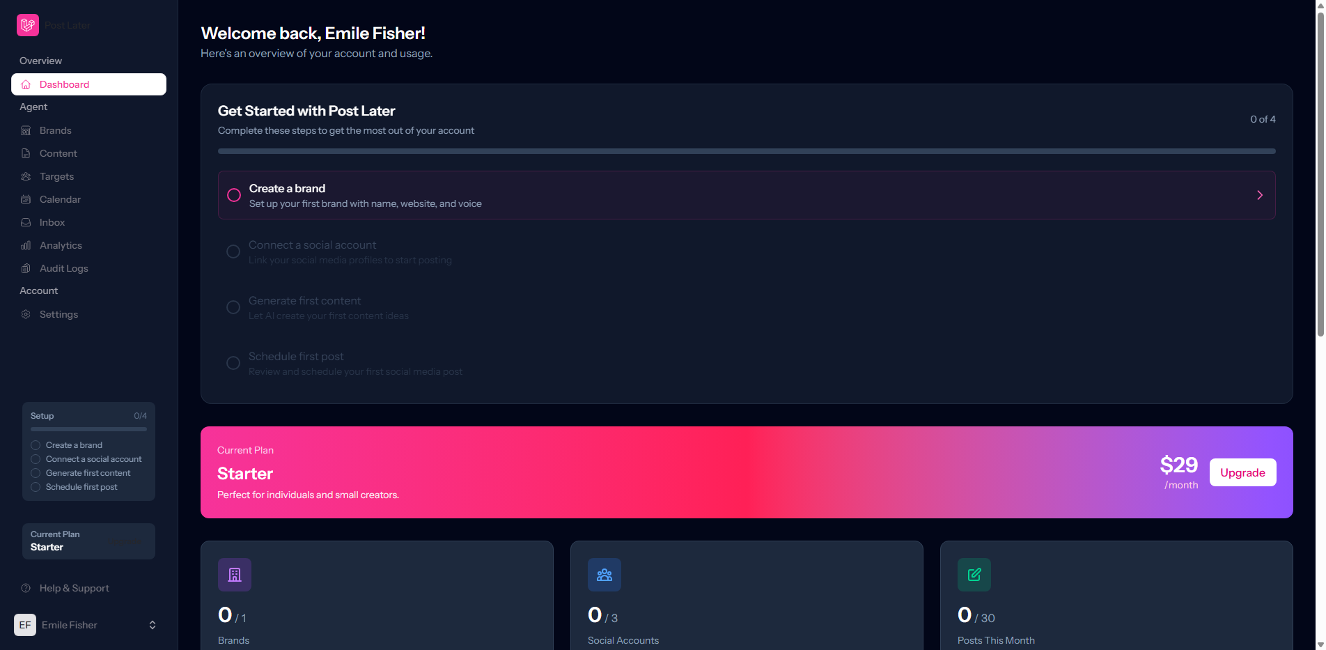 Post Later Dashboard